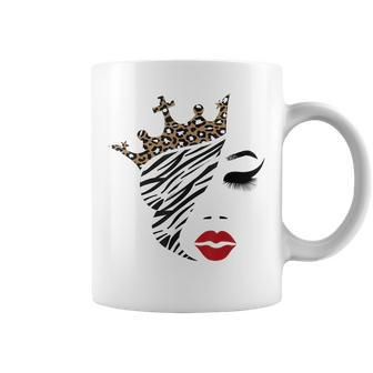 Woman Face Leopard Crown Zebra Print Hair Graphic Women Coffee Mug | Mazezy