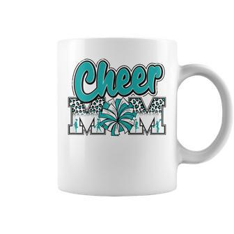 Womens Cheer Mom Teal Leopard Letters Cheer Pom Poms Coffee Mug | Mazezy