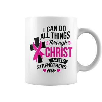 Womens I Can Do All Things Through Christ Breast Cancer Awareness Coffee Mug - Seseable