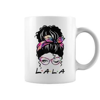 Womens Messy Hair Bun Lala Life Wink Eye Tie Dye Mothers Day Coffee Mug - Thegiftio UK
