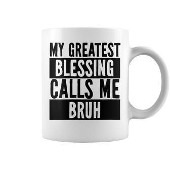 Womens My Greatest Blessing Calls Me Bruh Vintage Mothers Day Coffee Mug - Seseable