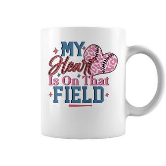 Womens My Heart Is On That Field Baseball To Softball Mom Coffee Mug | Mazezy
