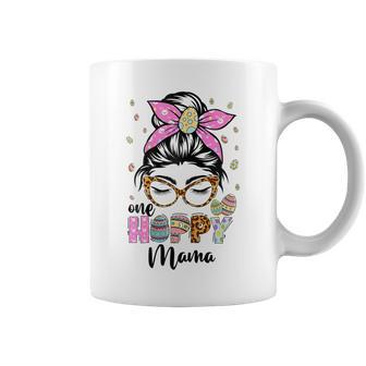 Womens One Hoppy Mama Messy Bun Leopard Happy Easter Mom Coffee Mug | Mazezy