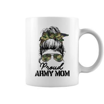 Womens Proud Army Mom Camouflage Messy Bun Soldier Mothers Day Coffee Mug - Seseable
