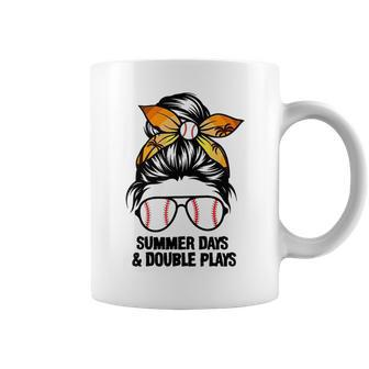 Womens Summer Days And Double Plays Mothers Day Messy Bun Coffee Mug - Thegiftio