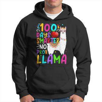 100 Days Smarter No Probllama Cute Llama 100Th Day Teachers Men Hoodie Graphic Print Hooded Sweatshirt - Seseable