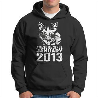 10Th Birthday Cat 10 Years Old Awesome Since January 2013 Men Hoodie Graphic Print Hooded Sweatshirt - Seseable