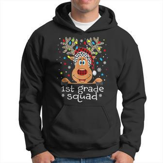 1St Grade Squad Plaid Reindeer Santa Hat Teacher Christmas V3 Men Hoodie Graphic Print Hooded Sweatshirt - Seseable