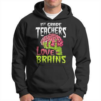 1St Grade Teachers Love Brains Zombie Teacher Halloween Men Hoodie - Thegiftio UK