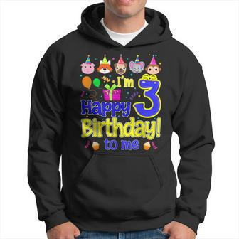 Im 3 Happy Birthday To Me Animal Cup Cake Birthday Party Men Hoodie - Thegiftio UK