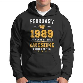 34 Years Old Gifts Vintage February 1989 34Th Birthday Hoodie - Seseable