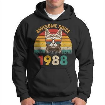 35Th Birthday 35 Year Cat Lover Vintage Awesome Since 1988 Hoodie - Seseable