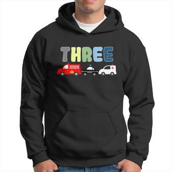 3Rd Birthday Party Emergency Vehicles Fire Truck Police Car Hoodie - Monsterry UK