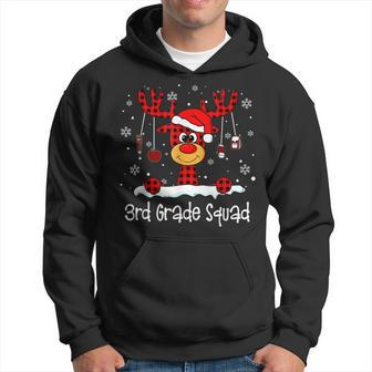 3Rd Grade Squad Plaid Reindeer Santa Hat Teacher Christmas Men Hoodie Graphic Print Hooded Sweatshirt - Seseable