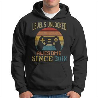 5 Years Level 5 Unlocked Awesome Since 2018 5Th Birthday Men Hoodie Graphic Print Hooded Sweatshirt - Seseable