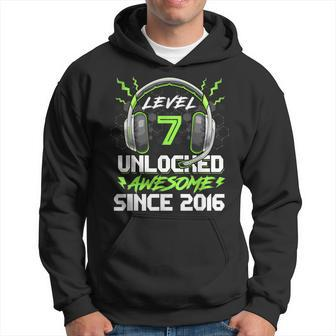 7 Years Level 7 Unlocked Awesome Since 2016 7Th Birthday V3 Men Hoodie Graphic Print Hooded Sweatshirt - Seseable