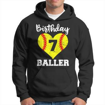 7Th Birthday Baller Funny 7 Year Old Softball Hoodie - Seseable