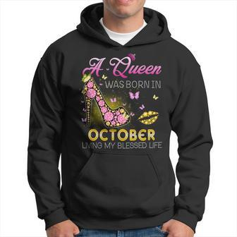 A Queen Was Born In October Living My Best Life - Womens Soft Style Fitted Hoodie - Seseable