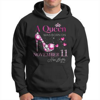 A Queen Was Born On November 11 11Th November Birthday Men Hoodie Graphic Print Hooded Sweatshirt - Thegiftio UK