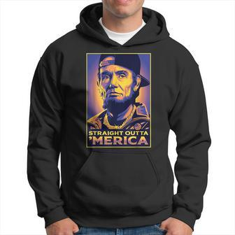 Abraham Lincoln Straight Outta Merica Funny Portrait Men Hoodie Graphic Print Hooded Sweatshirt - Seseable