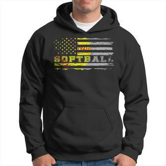 American Flag Softball Fan Team Distressed Gift Hoodie - Thegiftio UK