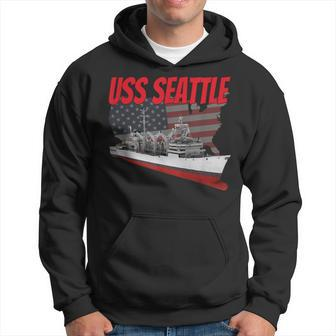 American Military Ship Uss Seattle Aoe-3 Veteran Father Son Hoodie - Seseable