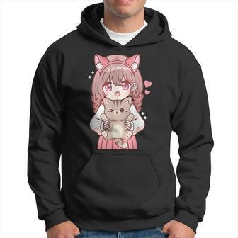 Anime Girl With Cat Kawaii Cat Lover Otaku Hoodie | Mazezy