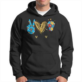 Autism Awareness Day Peace Love Autism Puzzle Ribbon Hoodie - Seseable