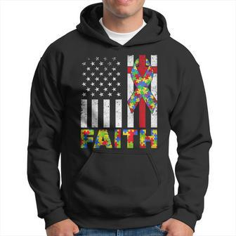 Autism Awareness Faith Cross Autistic Usa Flag For Dad Mens Hoodie