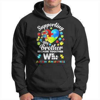 Autism Awareness Month Supporting My Brother Puzzle Hoodie - Seseable