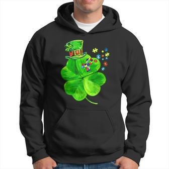 Autism Awareness Shamrock St Patricks Day Puzzle Piece Hoodie - Seseable