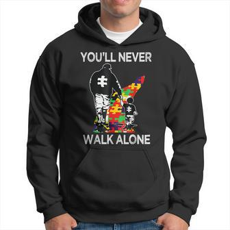 Autism Dad Support Alone Puzzle Youll Never Walk Hoodie - Thegiftio UK