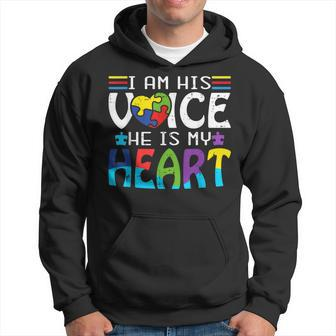 Autism Fathering I Am His Voice He Is My Heart Autism Mom Hoodie | Mazezy