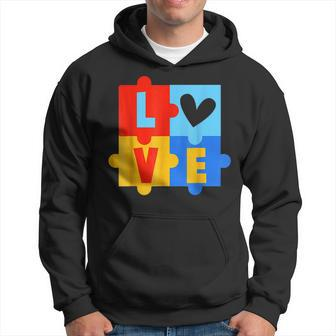 Autism Valentines Day Puzzle Love Heart Autistic Valentine Men Hoodie Graphic Print Hooded Sweatshirt - Seseable