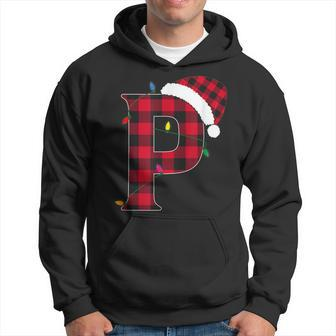 Awesome Letter P Initial Name Buffalo Plaid Christmas Men Hoodie Graphic Print Hooded Sweatshirt - Seseable
