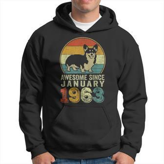 Awesome Since January 1963 60Th Birthday Gift Dog Lovers Men Hoodie Graphic Print Hooded Sweatshirt - Seseable
