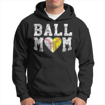 Ball Mom Baseball Softball Heart Sport Lover Funny Hoodie - Seseable
