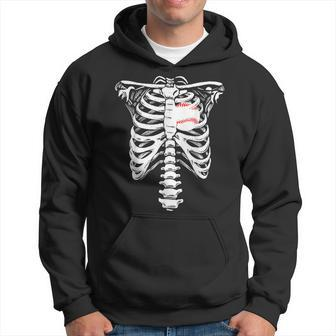 Baseball Heart Skeleton Rib Cage Halloween Love Baseball Men Hoodie Graphic Print Hooded Sweatshirt - Thegiftio UK