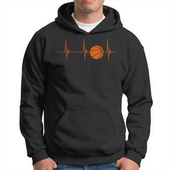 Basketball Sports Playing Heartbeat Ekg Pulse Basketball Men Hoodie Graphic Print Hooded Sweatshirt - Seseable