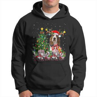 Basset Hound Dog Lover Matching Santa Christmas Tree Men Hoodie Graphic Print Hooded Sweatshirt - Seseable