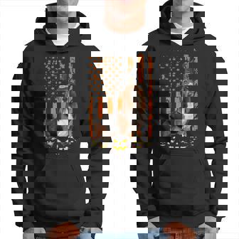 Basset Hound Dog Pumpkin American Flag Witch Hat Halloween Men Hoodie Graphic Print Hooded Sweatshirt - Thegiftio