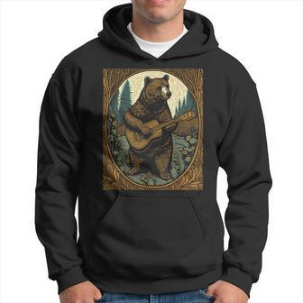 Bear Playing Guitar Vintage Cottagecore Funny Cute Music Hoodie | Mazezy