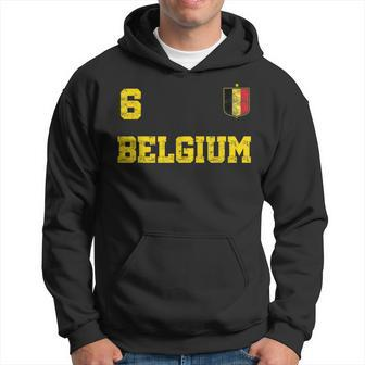 Belgium Soccer Jersey Number Six Belgian Flag Soccer Fan Men Hoodie Graphic Print Hooded Sweatshirt - Seseable