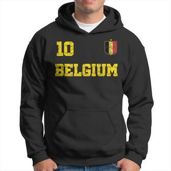 Belgium Soccer Jersey Number Ten Belgian Flag Soccer Fan Men Hoodie Graphic Print Hooded Sweatshirt - Seseable
