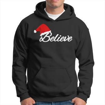 Believe Holiday Christmas Great Santa Hat Gift Men Hoodie Graphic Print Hooded Sweatshirt - Seseable
