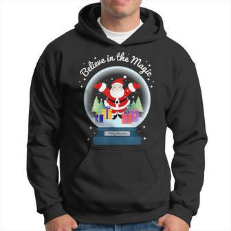Believe In The Magic Merry Christmas Santa Snow Globe Decor Men Hoodie Graphic Print Hooded Sweatshirt - Seseable