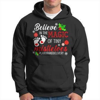 Believe In The Magic Of Tiny Mistletoes L&D Nurse Men Hoodie Graphic Print Hooded Sweatshirt - Seseable