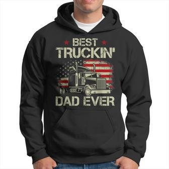 Best Truckin Dad Ever Vintage American Flag Big Rig Trucker Gift For Mens Hoodie | Mazezy
