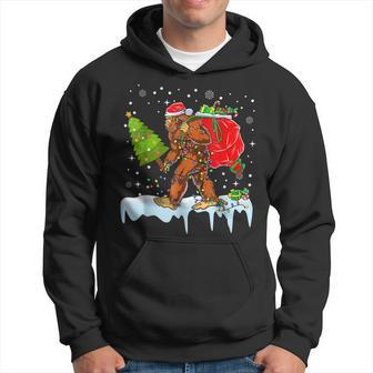 Bigfoot Santa Hat Christmas Tree Lights Funny Xmas Sasquatch V2 Men Hoodie Graphic Print Hooded Sweatshirt - Thegiftio UK