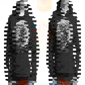 Bigfoot Sasquatch - American Flag Full Moon Patriotic Hoodie | Mazezy